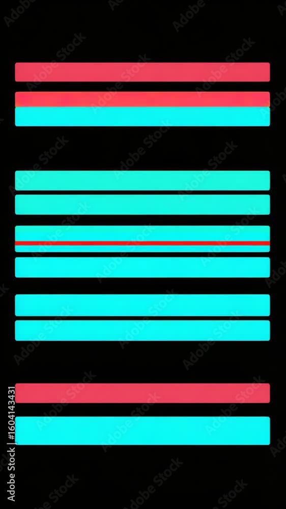 Poster abstract colorful horizontal bar design in red and cyan on black background with modern geometric st