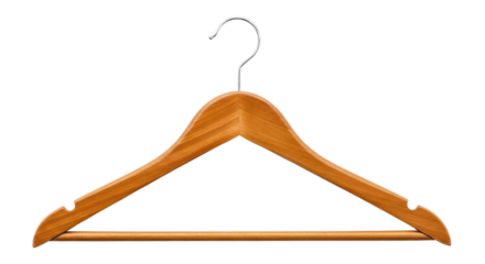 Wooden clothes hanger with metal hook isolated PNG with Transparent Background