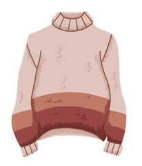 Ugly cozy sweater for autumn and winter weather. Wool knit jumper in pastel color in flat style