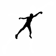 Silhouette of person shadow boxing alone on white background