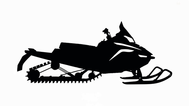 Striking black silhouette of a snowmobile in motion on a clean white background