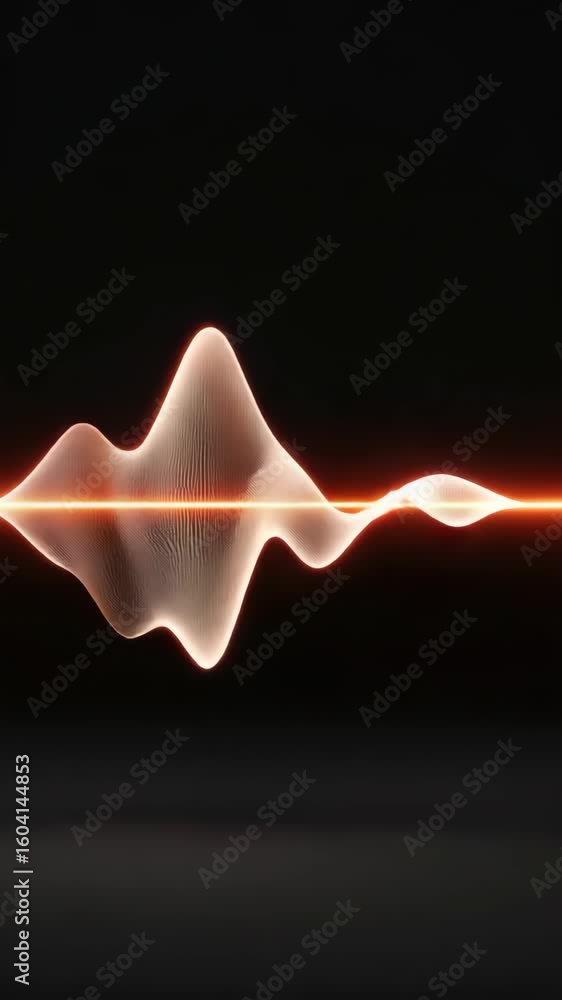Poster glowing orange sound wave visualization with smooth curves and dynamic light on black background, ab