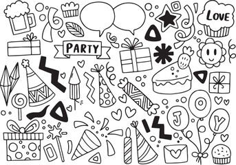 Obraz premium Hand Drawn Love Elements Set – Heart, Romantic Doodles, Cute Design, Valentine Icons, Black and White, Transparent Background