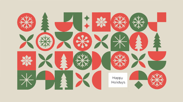 Red Green Snowflake Christmas Tree Geometric Pattern