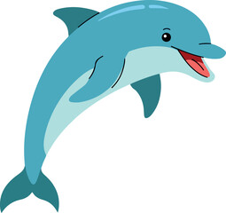 Fototapeta premium Cheerful Dolphin Leaping with Open Mouth Illustration Capturing Aquatic Grace and Playfulness in Vibrant Colors
