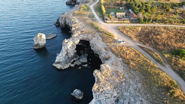 Aerial view of Black sea coast near Tyulenovo village, Dobrich Region, Bulgaria