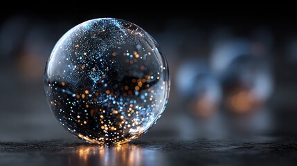 Hologram sphere blue bokeh futuristic glowing digital orb, abstract tech background for science innovation design ads