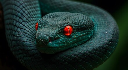 Here's a close-up of a green snake's eye, with a small spotted ladybug on a green leaf nearby, showcasing nature's intricate wildlife