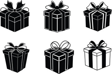 Vector set of colorful gift boxes with ribbons and bows, perfect for Christmas, birthday, and holiday celebrations