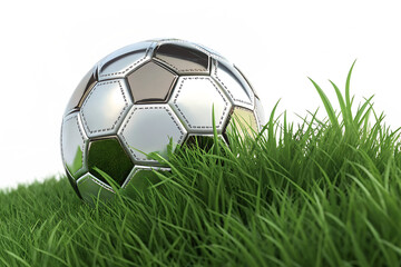  soccer ball on green grass 3d-illustration  isolated on white background PNG, AI GENERATED
