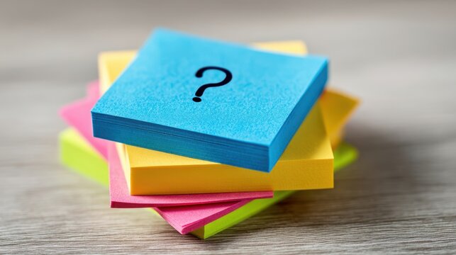 The colorful sticky notes with a question mark for brainstorming ideas.
