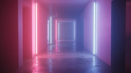 Neon hallway with pink and blue light