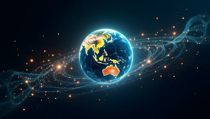 Holographic Earth surrounded by digital connections and data