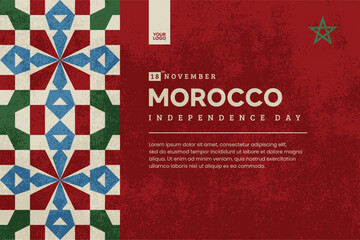 Morocco Independence Day Banner with Islamic Geometric Pattern and Textured Background