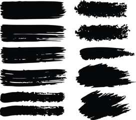 A versatile vector set of black ink grunge splashes and brush strokes for dynamic design elements, borders, and textures