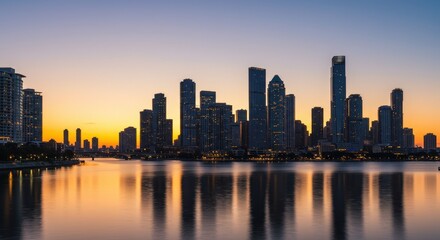 Obraz premium Cityscape Reflections in Dusk Light 