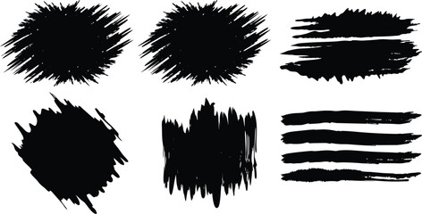 A versatile vector set of black ink splashes brush and blots forming elegant tree silhouettes and natural leaf patterns, perfect for forest and tropical plant designs