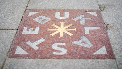 "Stebuklas" wishing stone near the Triumphal Arch at Cathedral Square in Vilnius (translated as &ldquo;miracle&rdquo; from Lithuanian)