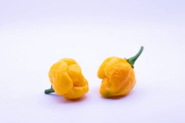 Vibrant Yellow Peppers on White Background