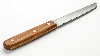 Steak knife with a wooden handle isolated on white background