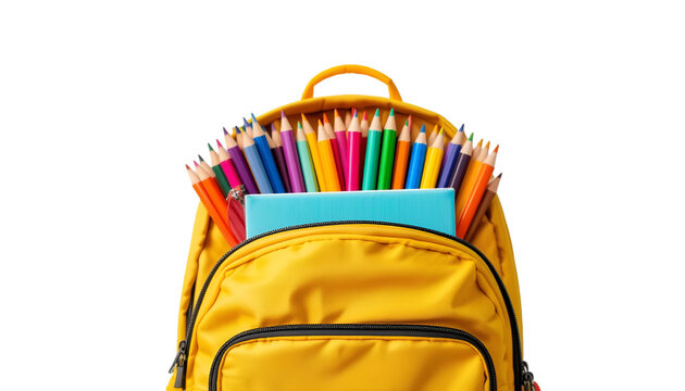 Backpack filled with school supplies colored pencils notebook for back to school education design 100char isolated on transparent background