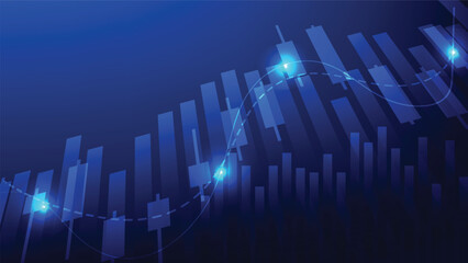 economy and business finance background. stock market candlesticks and bar chart on blue background