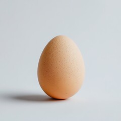 Single Brown Egg Standing Vertically Isolated on White Background Under Soft Light Photography