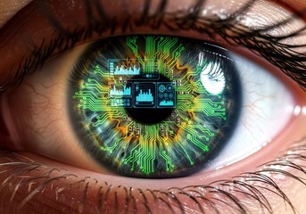 x-default Human Eye with Circuit Board Overlay - Futuristic Technology Concept
