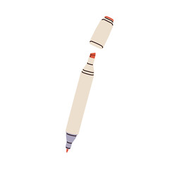 Dual-tip marker, felt pen with thin liner and thick chisel nib. Art supply, artistic stationery, accessory for calligraphy, sketching, drawing. Flat vector illustration isolated on white background