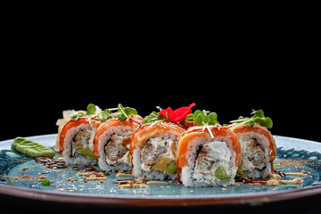 Gourmet sushi rolls on a plate