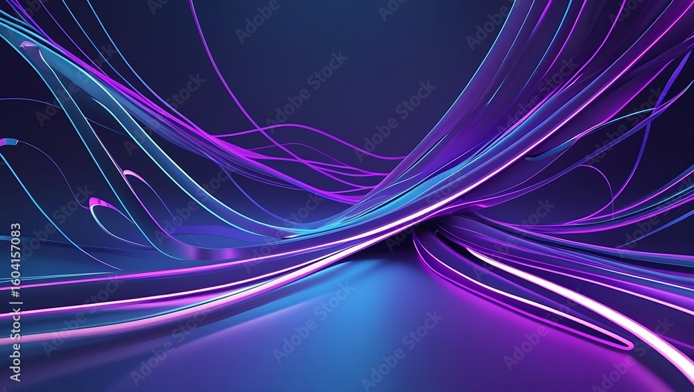 Poster abstract futuristic background with dynamic purple and blue glowing light trails. a concept of high-