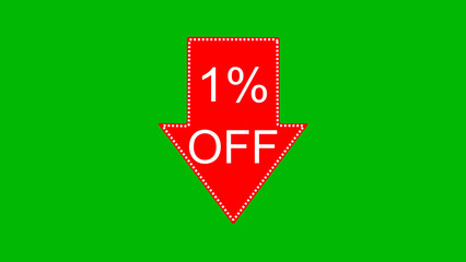 1 percent off discount offer icon illustration. illustration arrow pointing 1 percent off text illustration. green background 4k illustration.