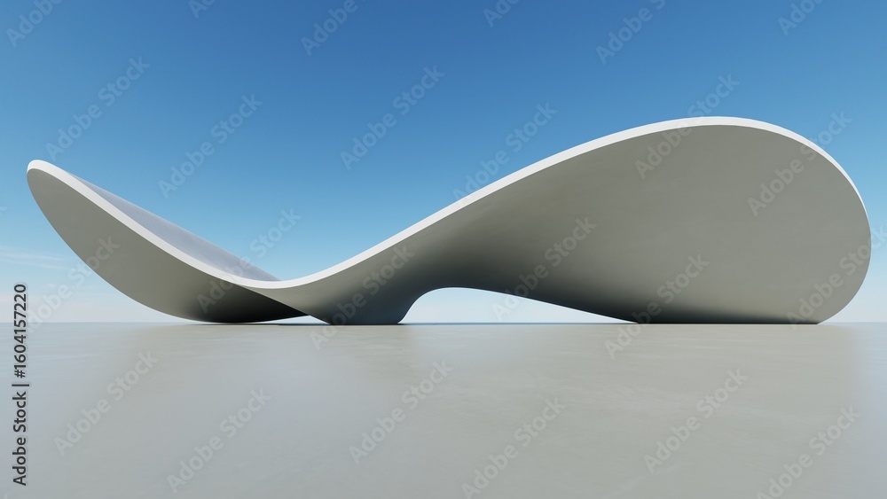 Poster abstract white curved architecture background, empty wavy space with reflected concrete floor, futur