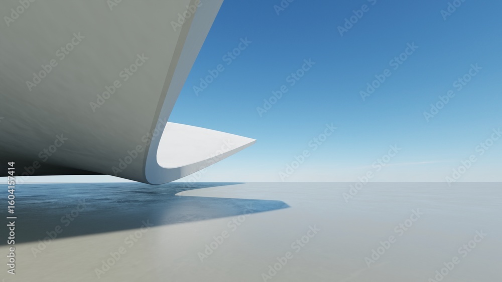 Poster abstract white curved architecture background, empty wavy space with reflected concrete floor, futur
