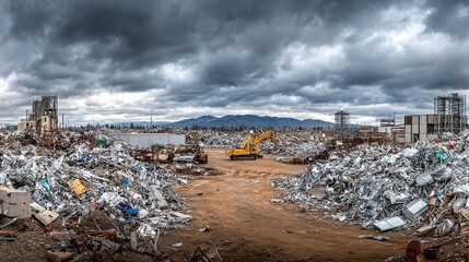 Recycled metal scrap pile in junkyard environment, sustainability and resource recovery in industrial setting