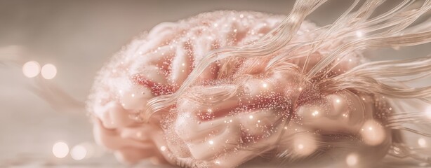 Obraz premium Close-up of a Wet Brain Model with Nervous System and Cerebral Details for Science Business Ethic transparent business ethic concept