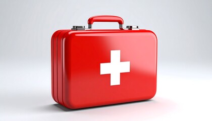 Fototapeta premium Red first-aid kit on white background