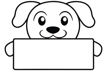 Dog head face silhouette hanging on paper board template line art vector illustration