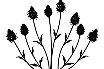 cluster of thistle flowers line art vector illustration