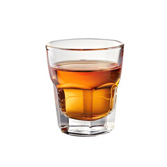 Single shot of amber liquid in a clear glass