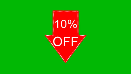 10 percent off discount offer icon illustration. illustration arrow pointing 10 percent off text illustration. green background 4k illustration.