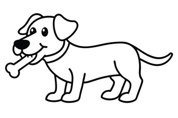 cartoon dog with bone line art vector illustration