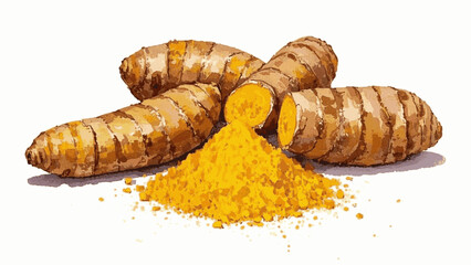 Turmeric Tones: Root to Dust Turmeric Roots and Powder isolated watercolor vector illustration svg