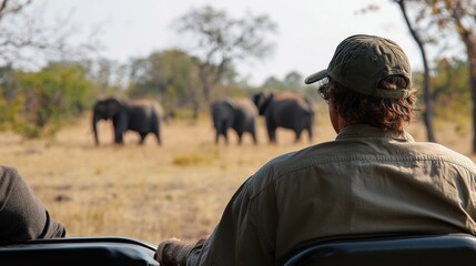 Safari expedition observing african elephants in their natural habitat landscape