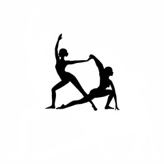 Silhouette of person transitioning between yoga poses on white background