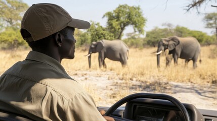 African Safari Adventure: A Driver's Perspective with Majestic Elephants