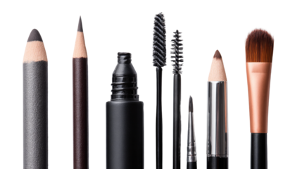 Makeup Brushes and Pencils Isolated on Transparent Background.