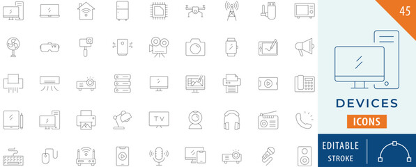 Device icon collection set. Editable stroke.