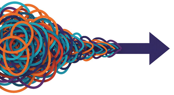 "Colorful Tangled Lines to Arrow Vector &ndash; Modern Infographic Flow Concept on White Background"
