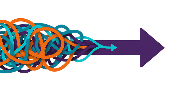 "Colorful Tangled Lines to Arrow Vector &ndash; Modern Infographic Flow Concept on White Background"
